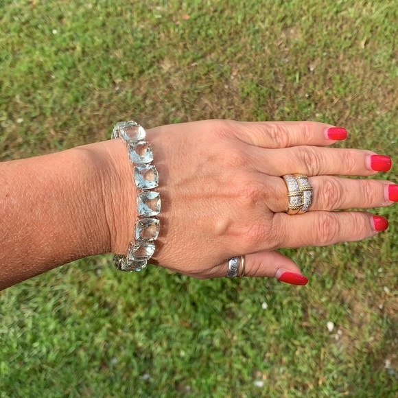 Paul Deasy Sterling Silver Cushion Cut Prasiolite Huge Tennis Bracelet - Picture 5 of 17